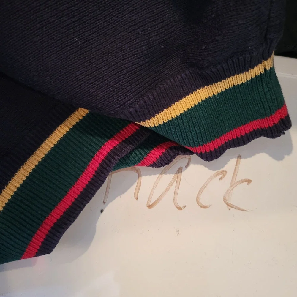 Cotton Traders Vintage 90s Colorblock Quarter Zip‎ Cotton Sweater Navy Mens XL